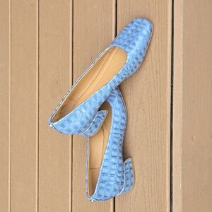 Donald J. Pliner Dreww Blue Denim Patent Block Heel Shoes - Size 10